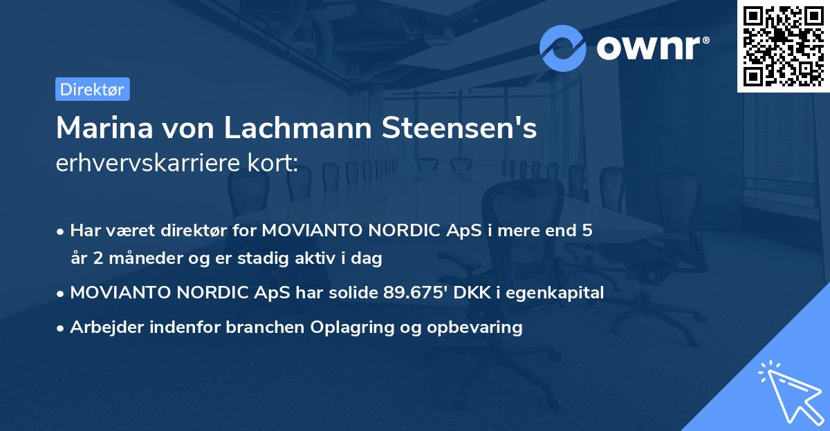 Marina von Lachmann Steensen's erhvervskarriere kort