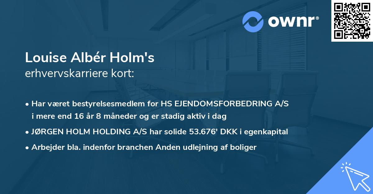 Louise Albér Holm's erhvervskarriere kort