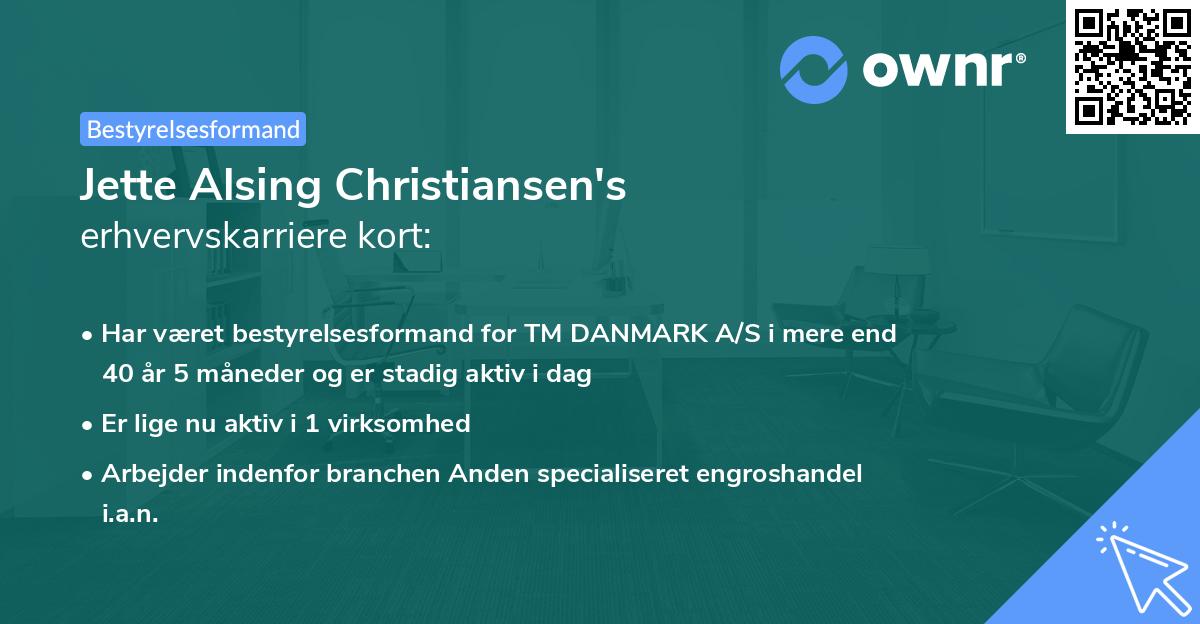 Jette Alsing Christiansen's erhvervskarriere kort