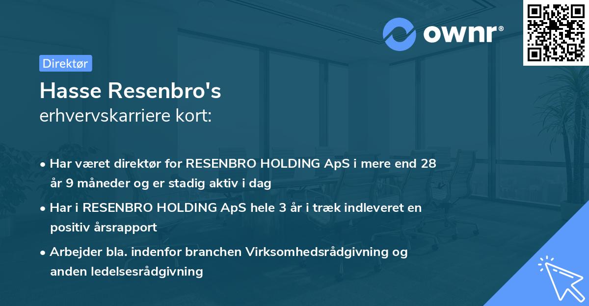 Hasse Resenbro's erhvervskarriere kort