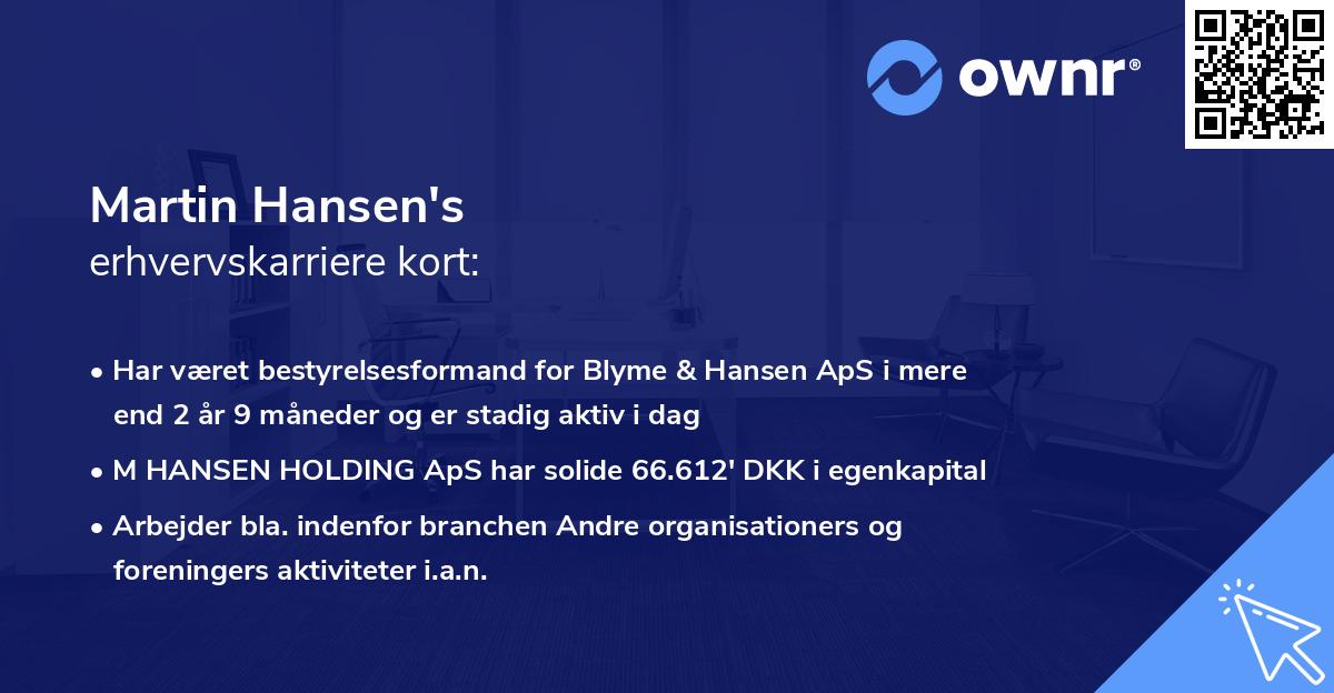 Martin Hansen's erhvervskarriere kort