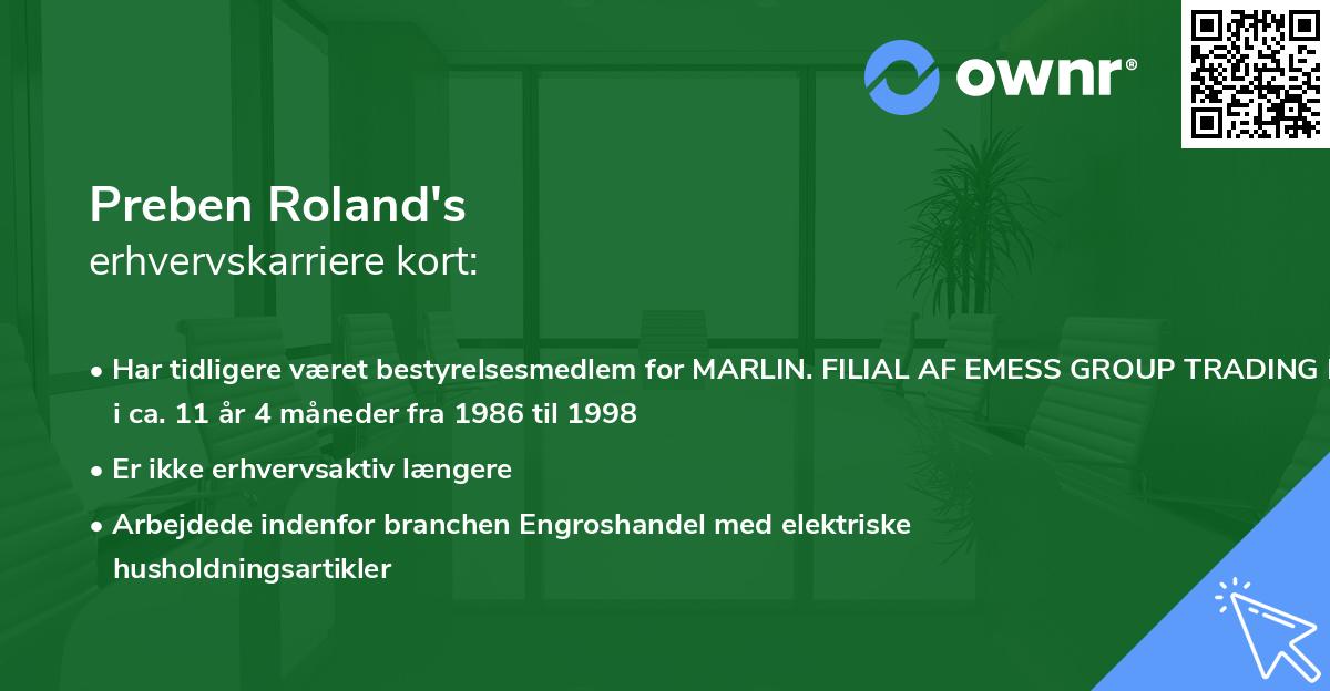 Preben Roland's erhvervskarriere kort