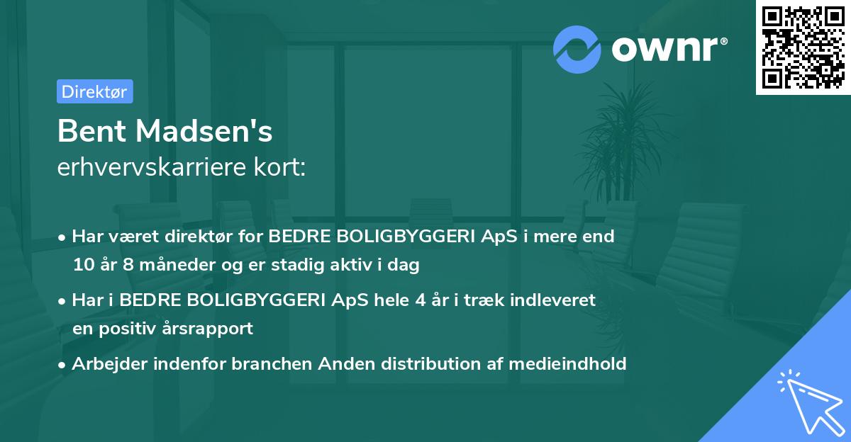 Bent Madsen's erhvervskarriere kort