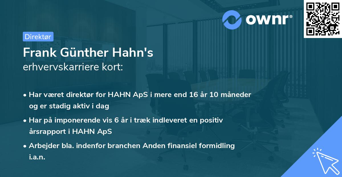 Frank Günther Hahn's erhvervskarriere kort
