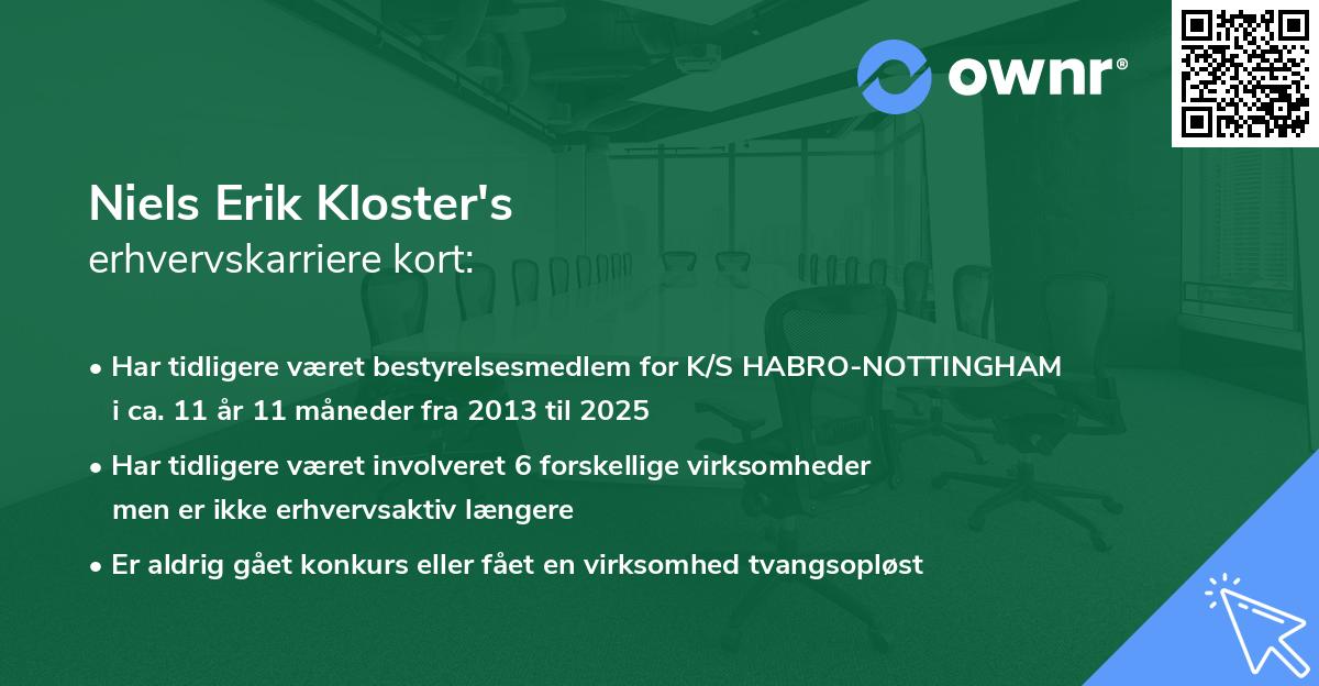 Niels Erik Kloster's erhvervskarriere kort