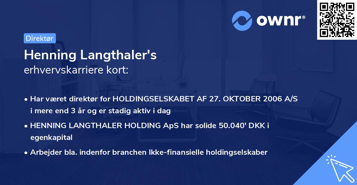 Henning Langthaler's erhvervskarriere kort