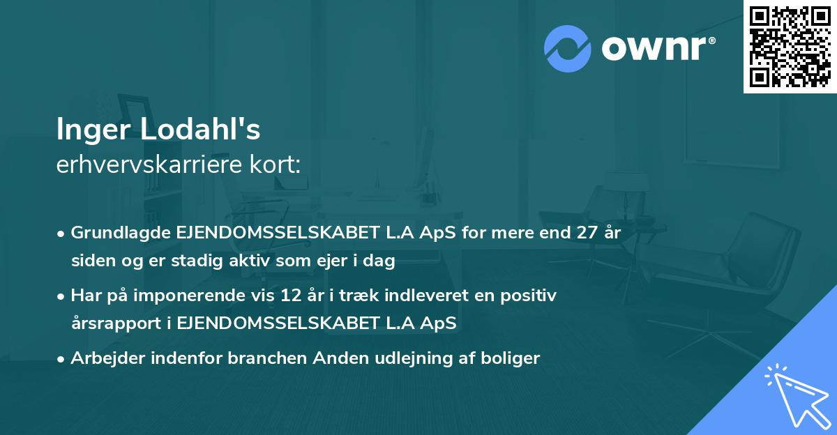 Inger Lodahl's erhvervskarriere kort