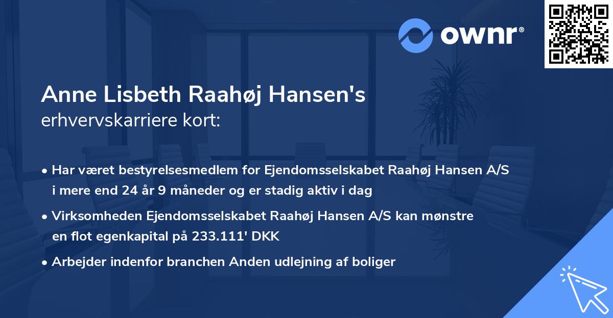 Anne Lisbeth Raahøj Hansen's erhvervskarriere kort