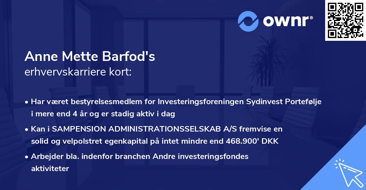 Anne Mette Barfod's erhvervskarriere kort
