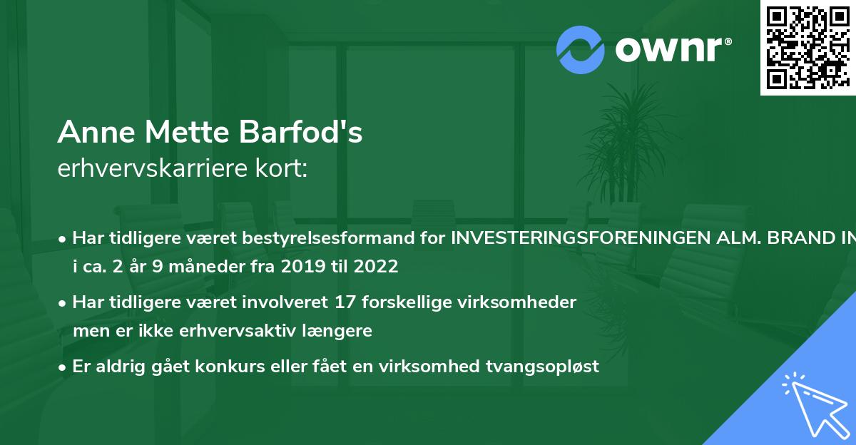 Anne Mette Barfod's erhvervskarriere kort
