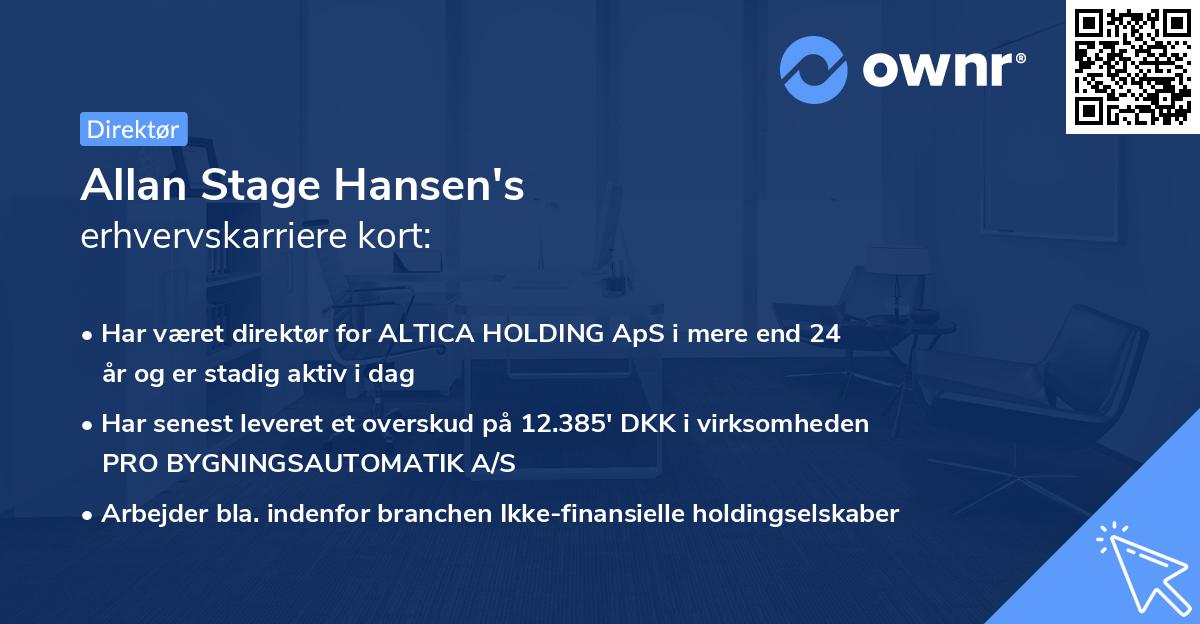 Allan Stage Hansen's erhvervskarriere kort