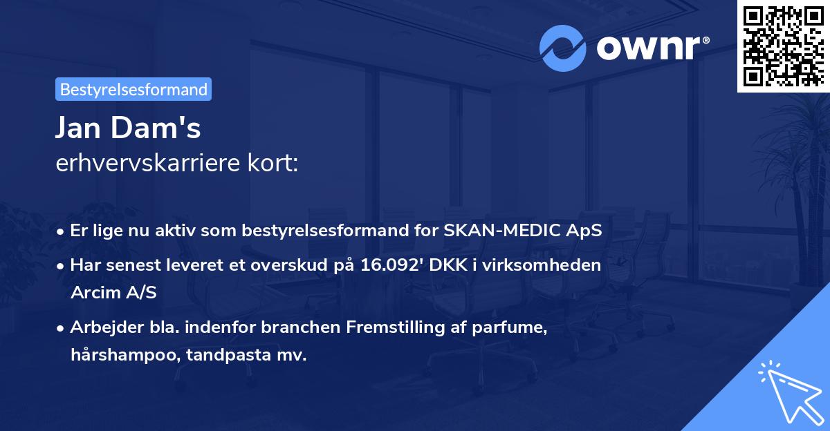 Jan Dam's erhvervskarriere kort