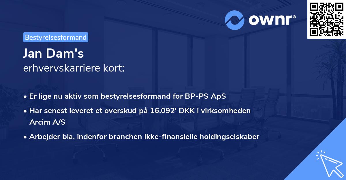Jan Dam's erhvervskarriere kort