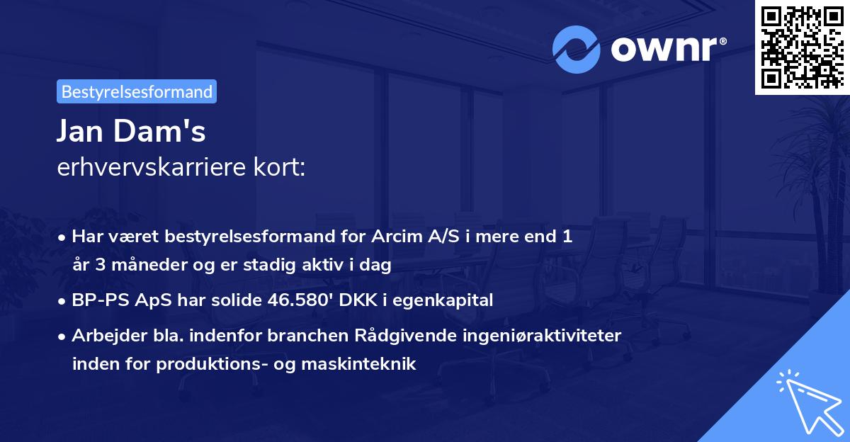 Jan Dam's erhvervskarriere kort