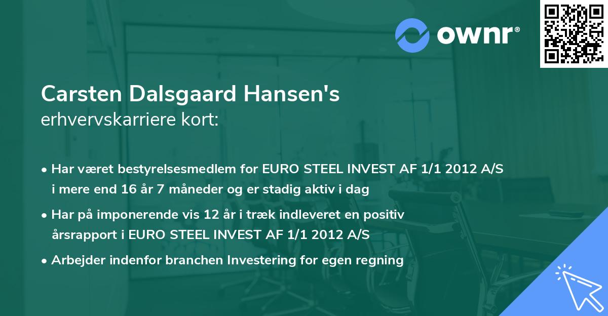Carsten Dalsgaard Hansen's erhvervskarriere kort