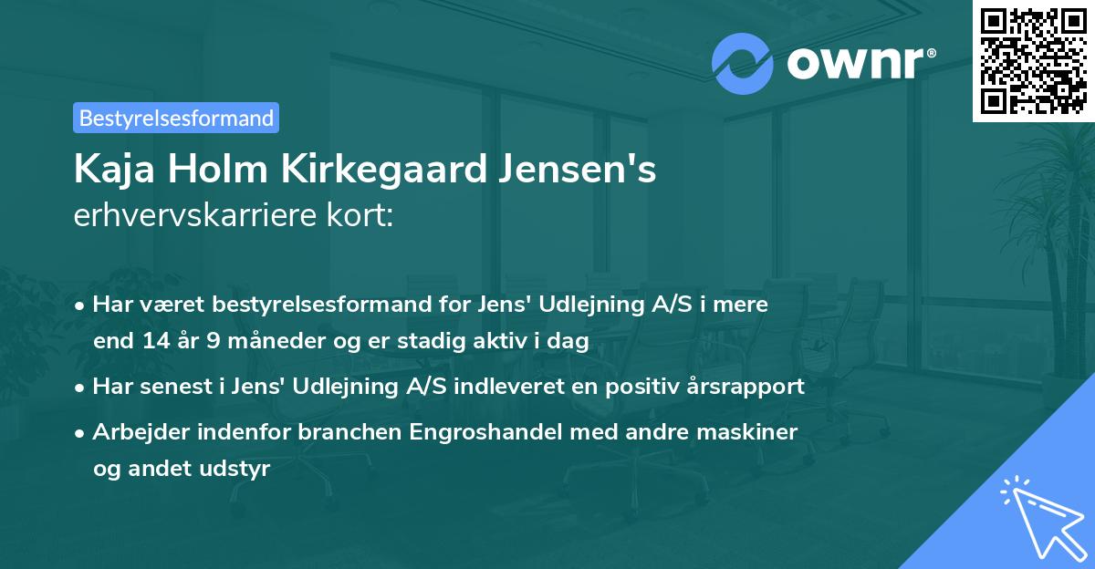 Kaja Holm Kirkegaard Jensen's erhvervskarriere kort
