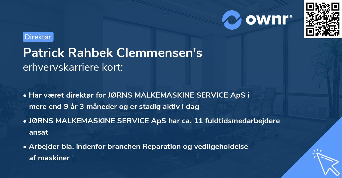 Patrick Rahbek Clemmensen's erhvervskarriere kort
