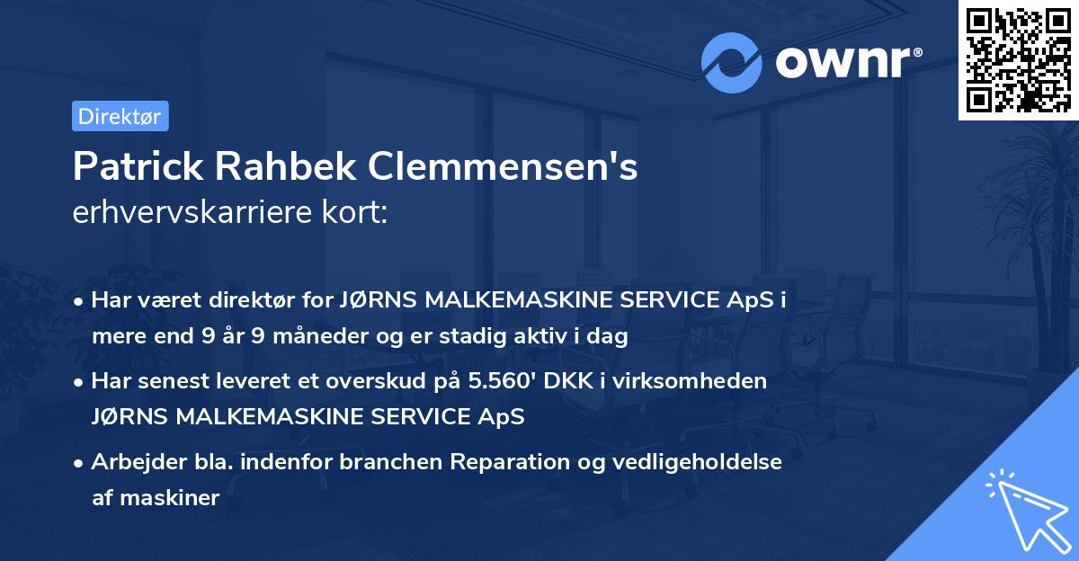 Patrick Rahbek Clemmensen's erhvervskarriere kort