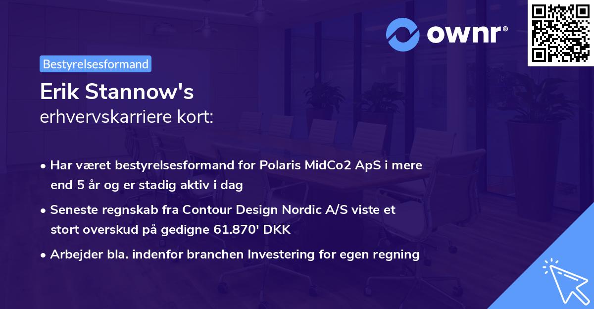 Erik Stannow's erhvervskarriere kort
