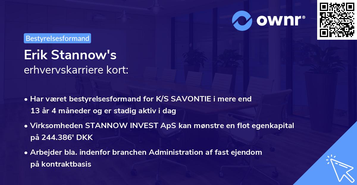 Erik Stannow's erhvervskarriere kort