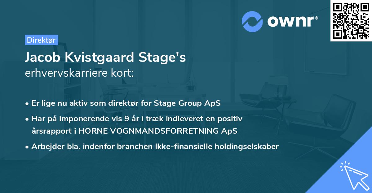 Jacob Kvistgaard Stage's erhvervskarriere kort