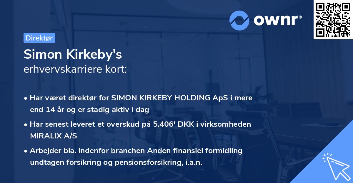 Simon Kirkeby's erhvervskarriere kort