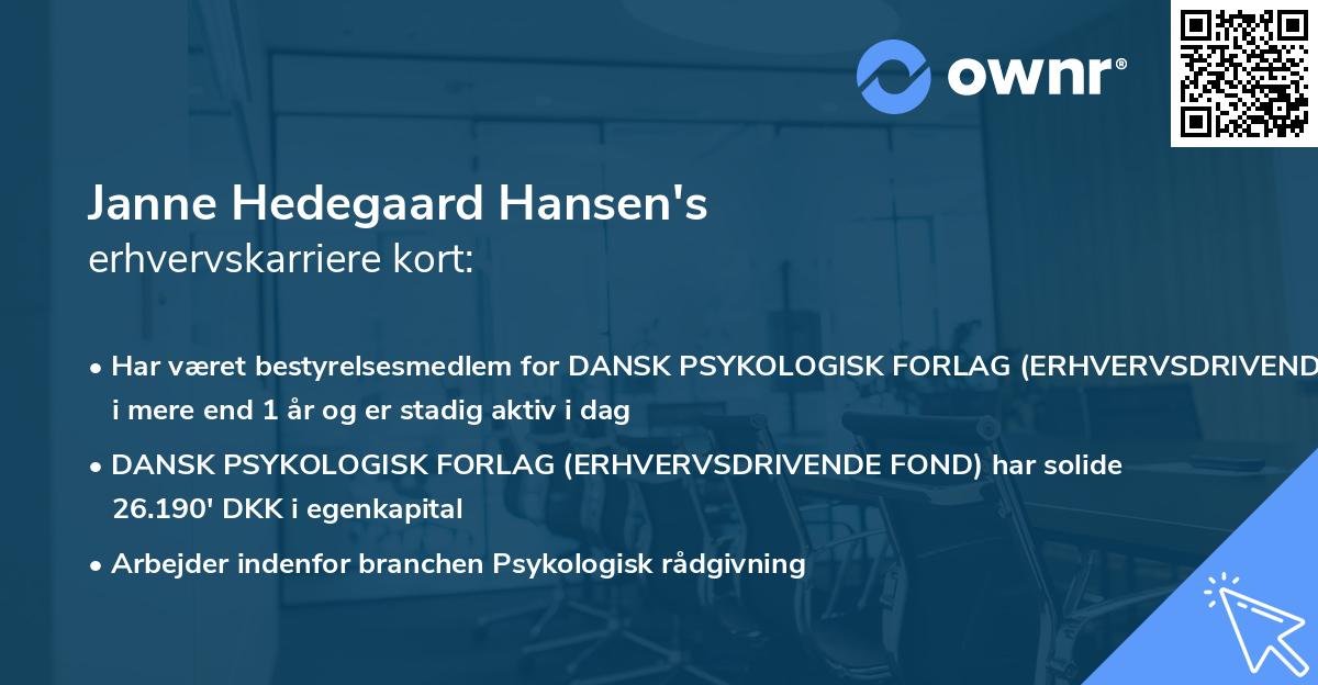 Janne Hedegaard Hansen's erhvervskarriere kort