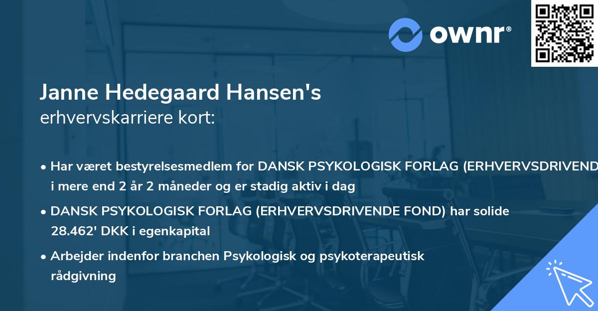 Janne Hedegaard Hansen's erhvervskarriere kort