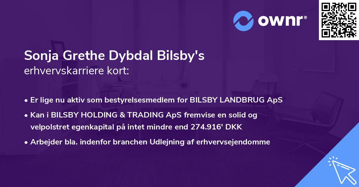 Sonja Grethe Dybdal Bilsby's erhvervskarriere kort