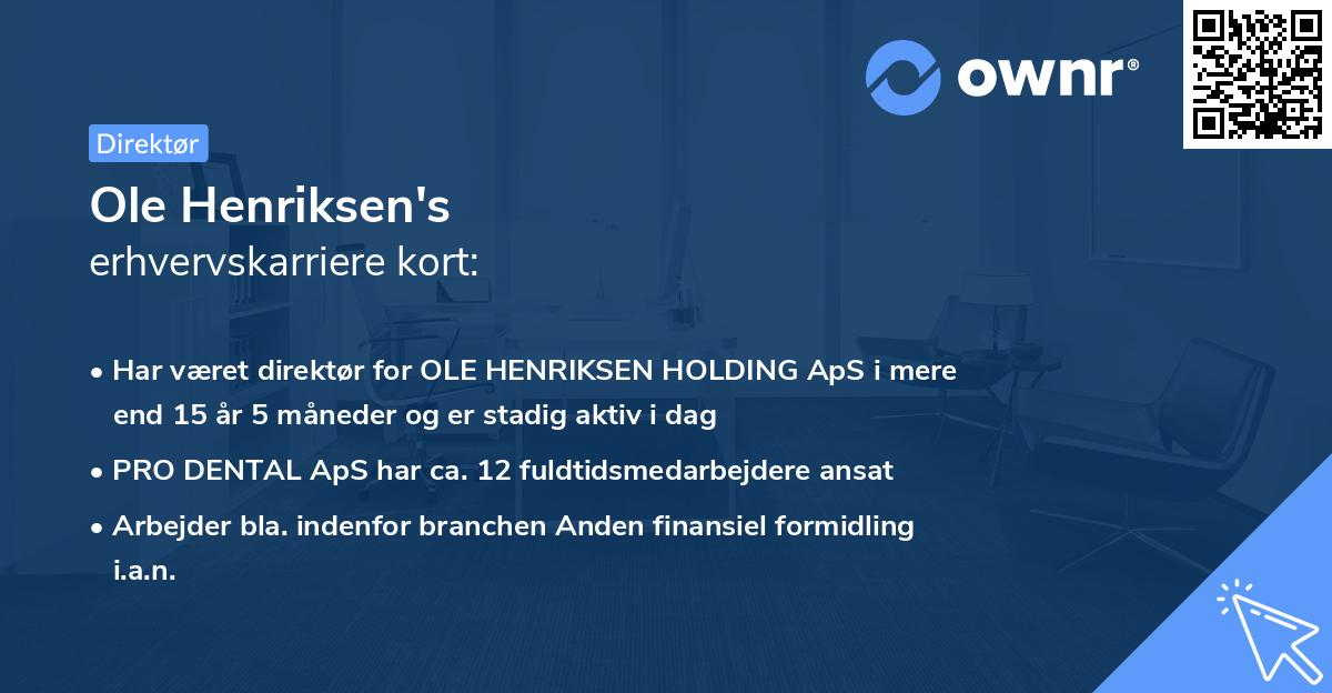 Ole Henriksen's erhvervskarriere kort