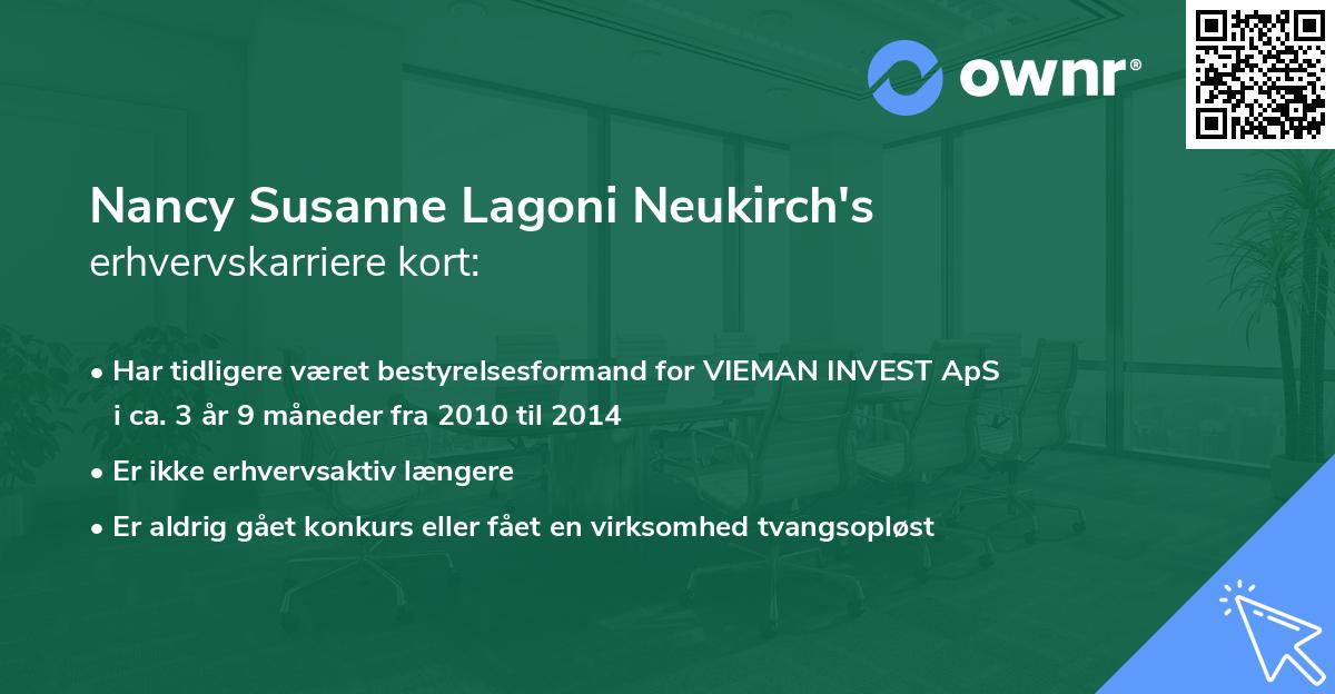 Nancy Susanne Lagoni Neukirch's erhvervskarriere kort