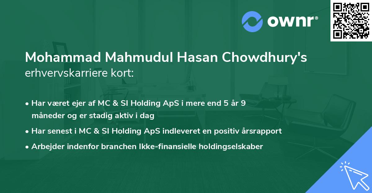 Mohammad Mahmudul Hasan Chowdhury's erhvervskarriere kort