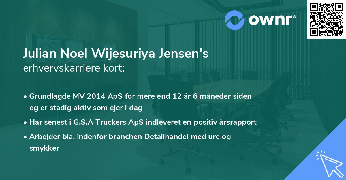 Julian Noel Wijesuriya Jensen's erhvervskarriere kort