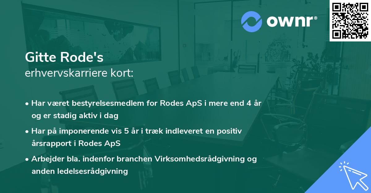 Gitte Rode's erhvervskarriere kort