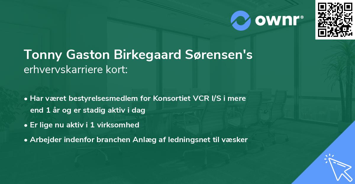 Tonny Gaston Birkegaard Sørensen's erhvervskarriere kort
