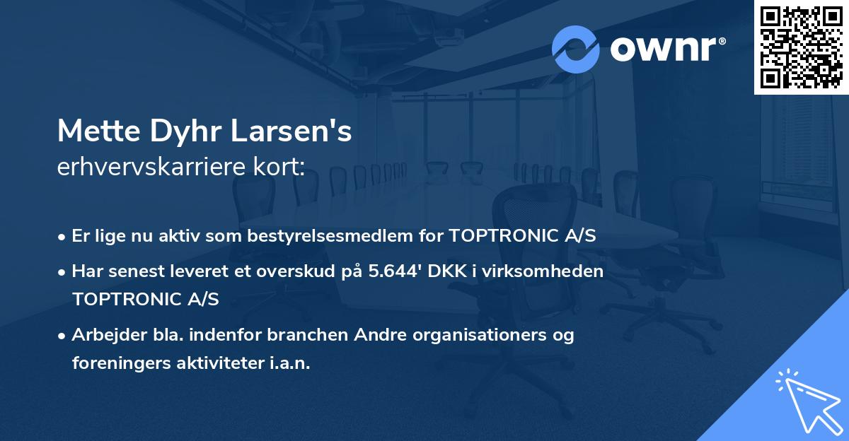 Mette Dyhr Larsen's erhvervskarriere kort
