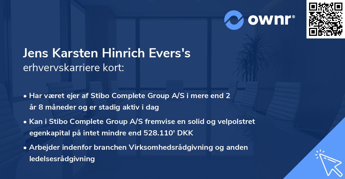 Jens Karsten Hinrich Evers's erhvervskarriere kort