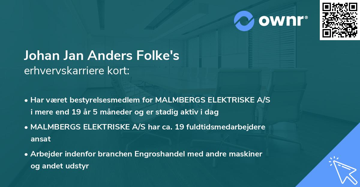 Johan Jan Anders Folke's erhvervskarriere kort