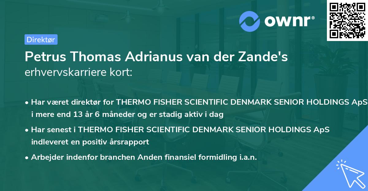 Petrus Thomas Adrianus van der Zande's erhvervskarriere kort