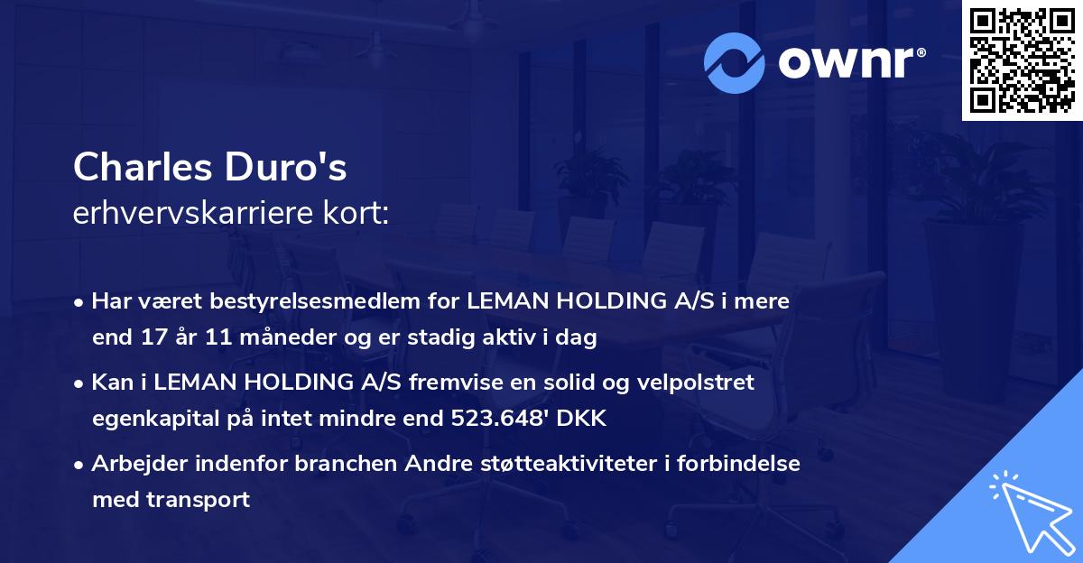 Charles Duro's erhvervskarriere kort