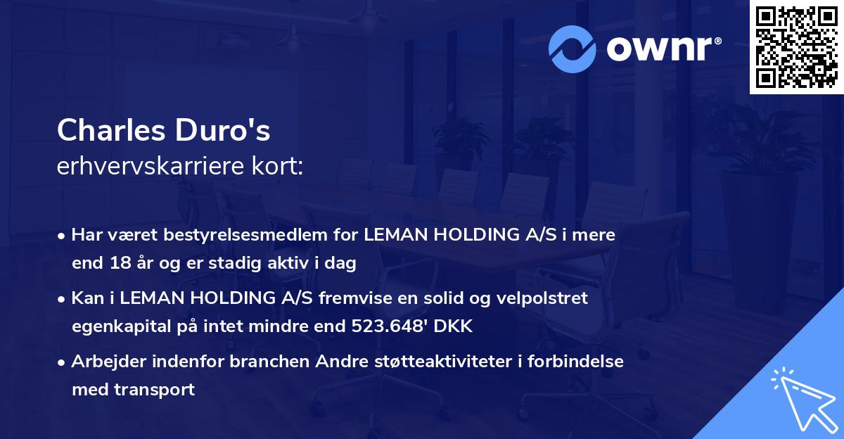 Charles Duro's erhvervskarriere kort