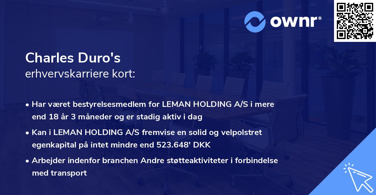 Charles Duro's erhvervskarriere kort