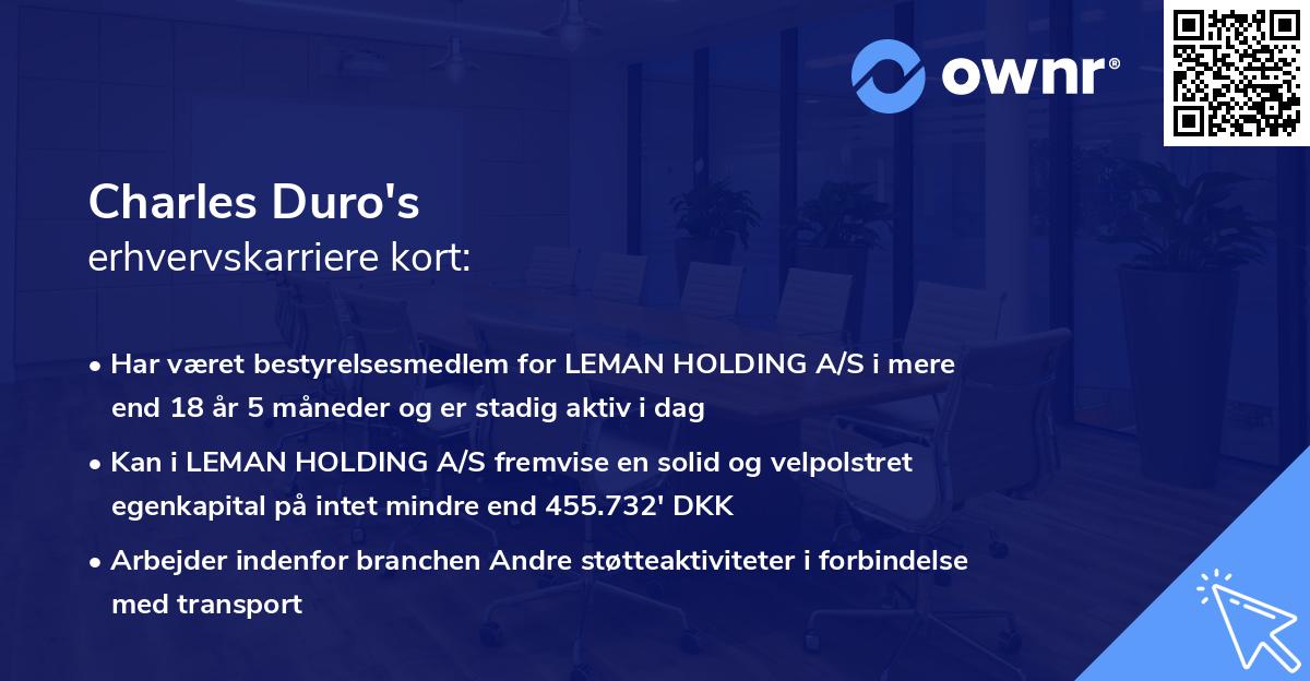 Charles Duro's erhvervskarriere kort