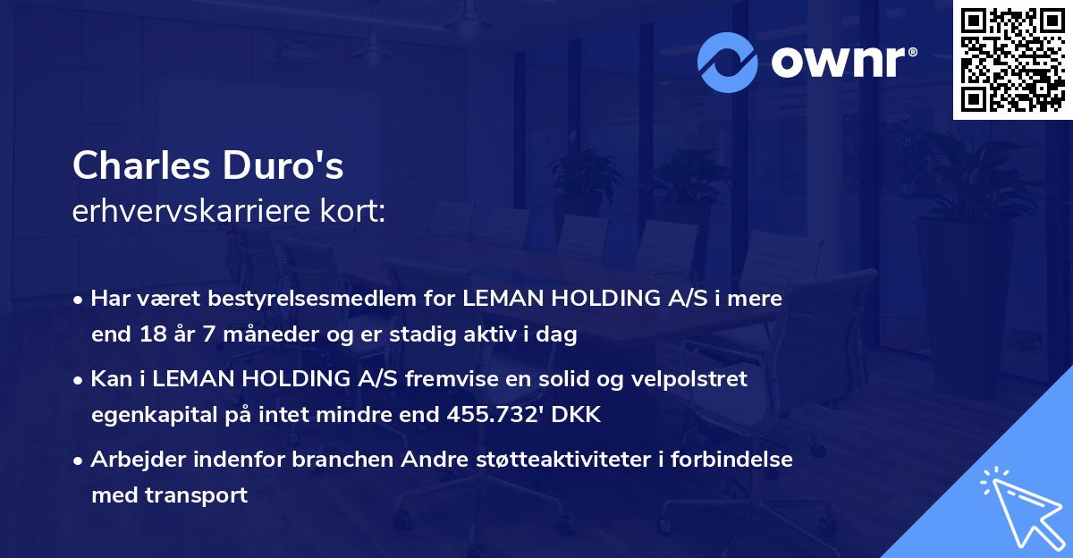 Charles Duro's erhvervskarriere kort