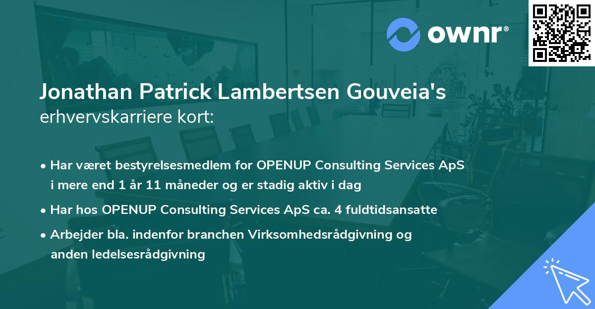Jonathan Patrick Lambertsen Gouveia's erhvervskarriere kort