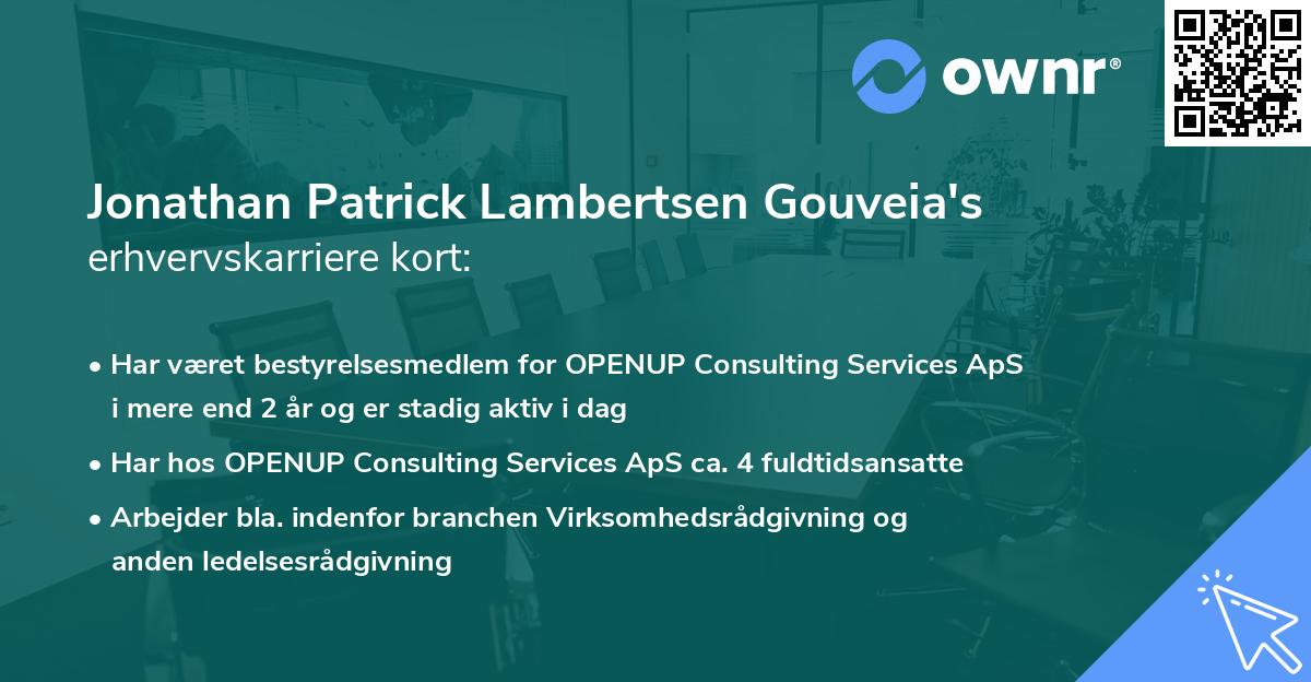 Jonathan Patrick Lambertsen Gouveia's erhvervskarriere kort