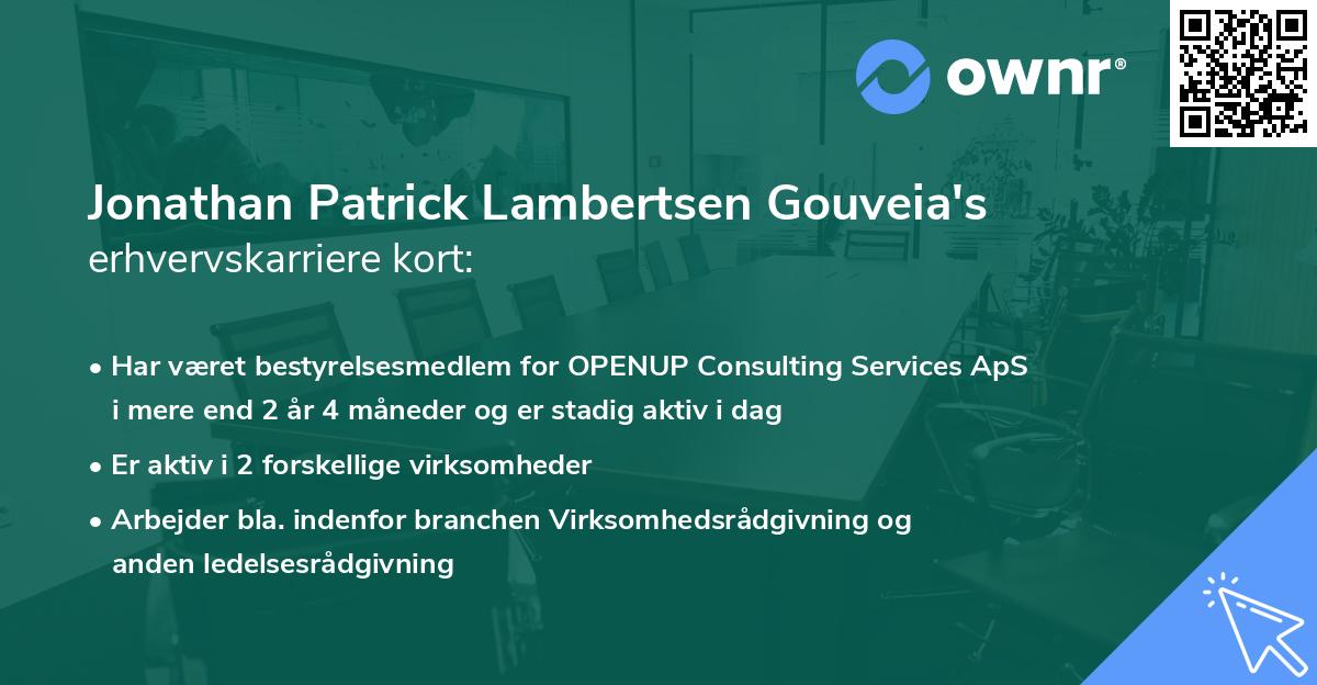 Jonathan Patrick Lambertsen Gouveia's erhvervskarriere kort