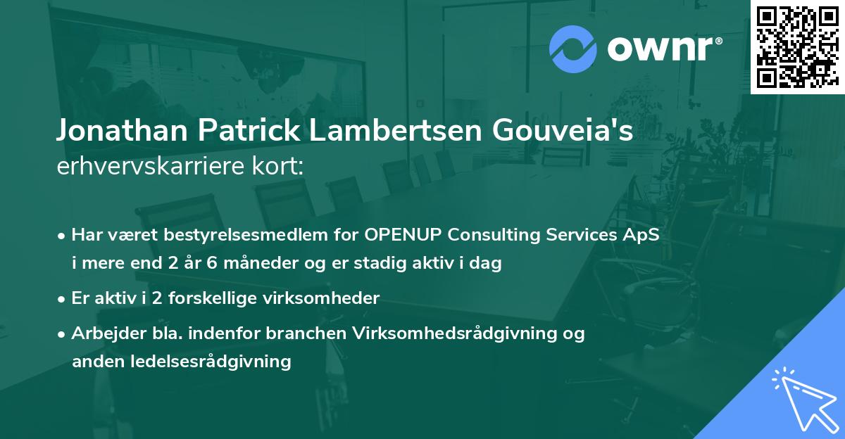 Jonathan Patrick Lambertsen Gouveia's erhvervskarriere kort