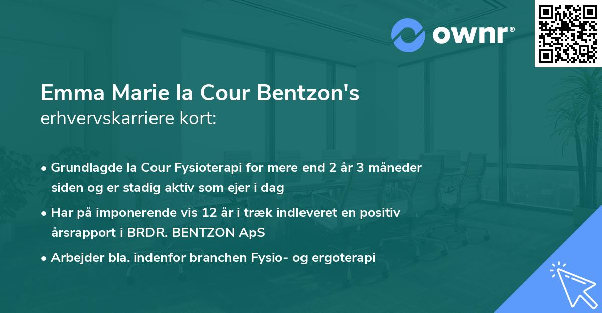 Emma Marie la Cour Bentzon's erhvervskarriere kort