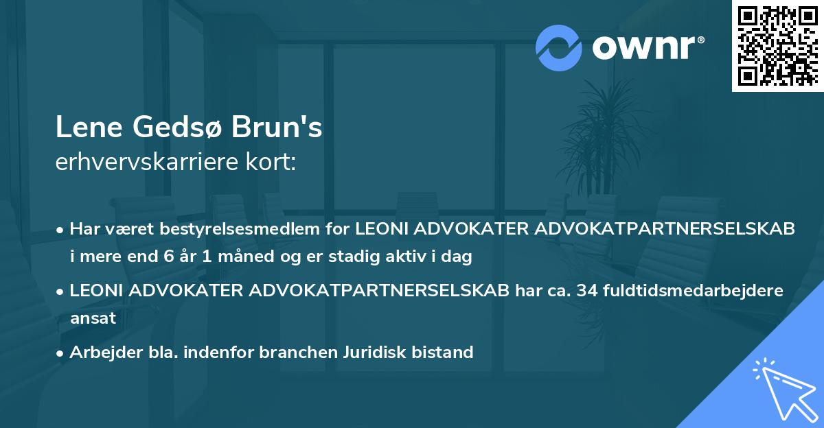 Lene Gedsø Brun's erhvervskarriere kort